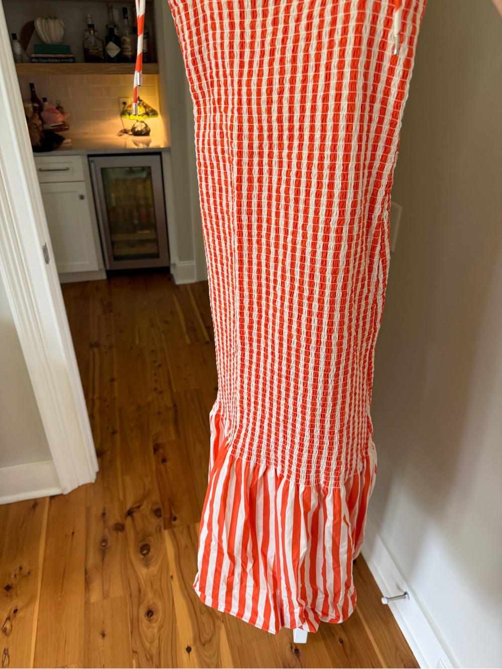 Simons Orange & White Smocked Maxi Dress with Ruffle Hem